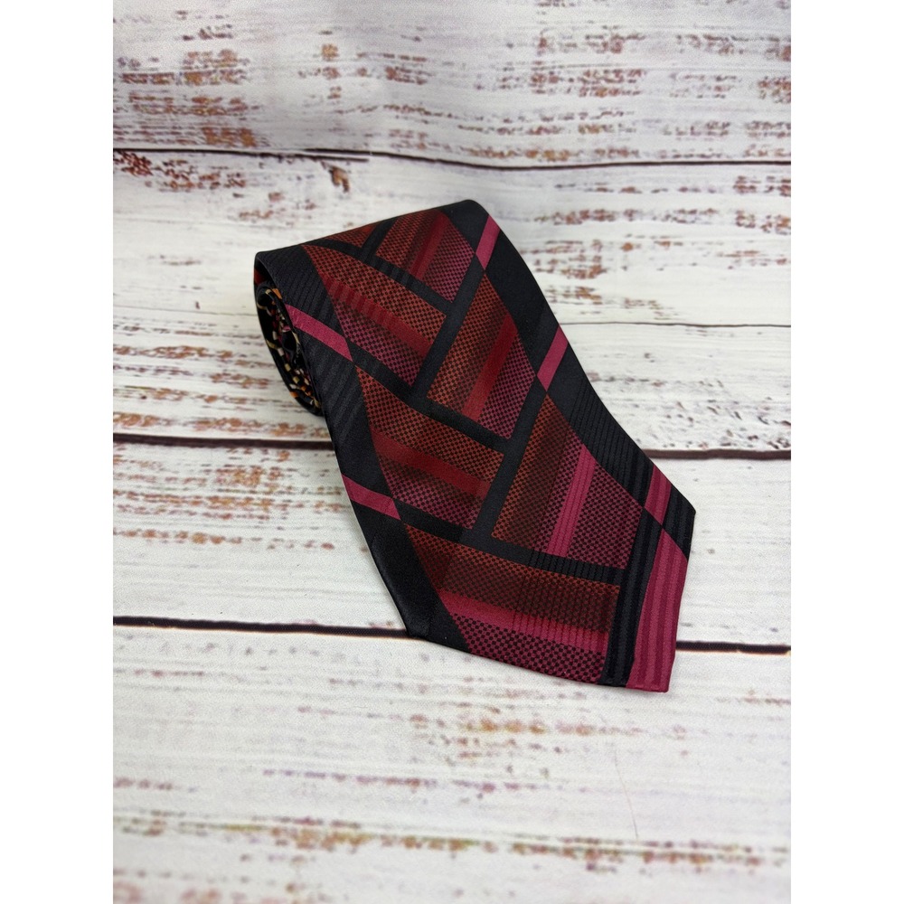 Vitaliano Pancaldi Italy Silk Tie Burgundy Red Black Geometric Abstract NWT NOS